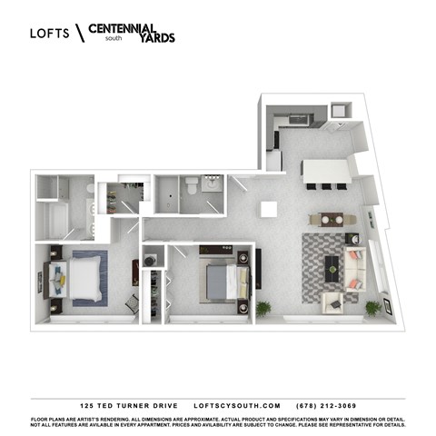 Floor plan for 2 beds, 2 baths, 1220 sqft
